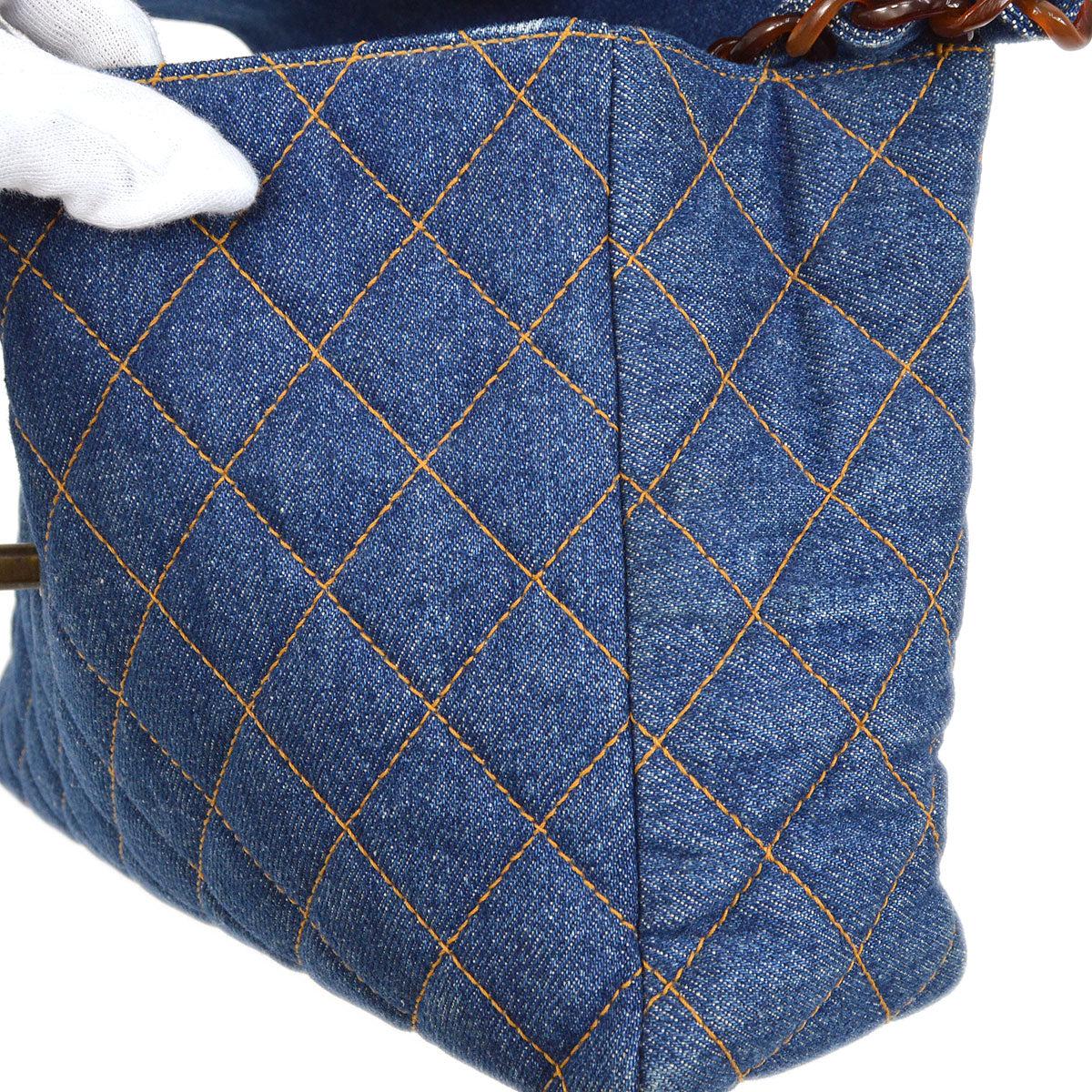 Chanel 1996-1997 Denim Faux Tortoiseshell Chain Classic Flap Jumbo Bag 2
