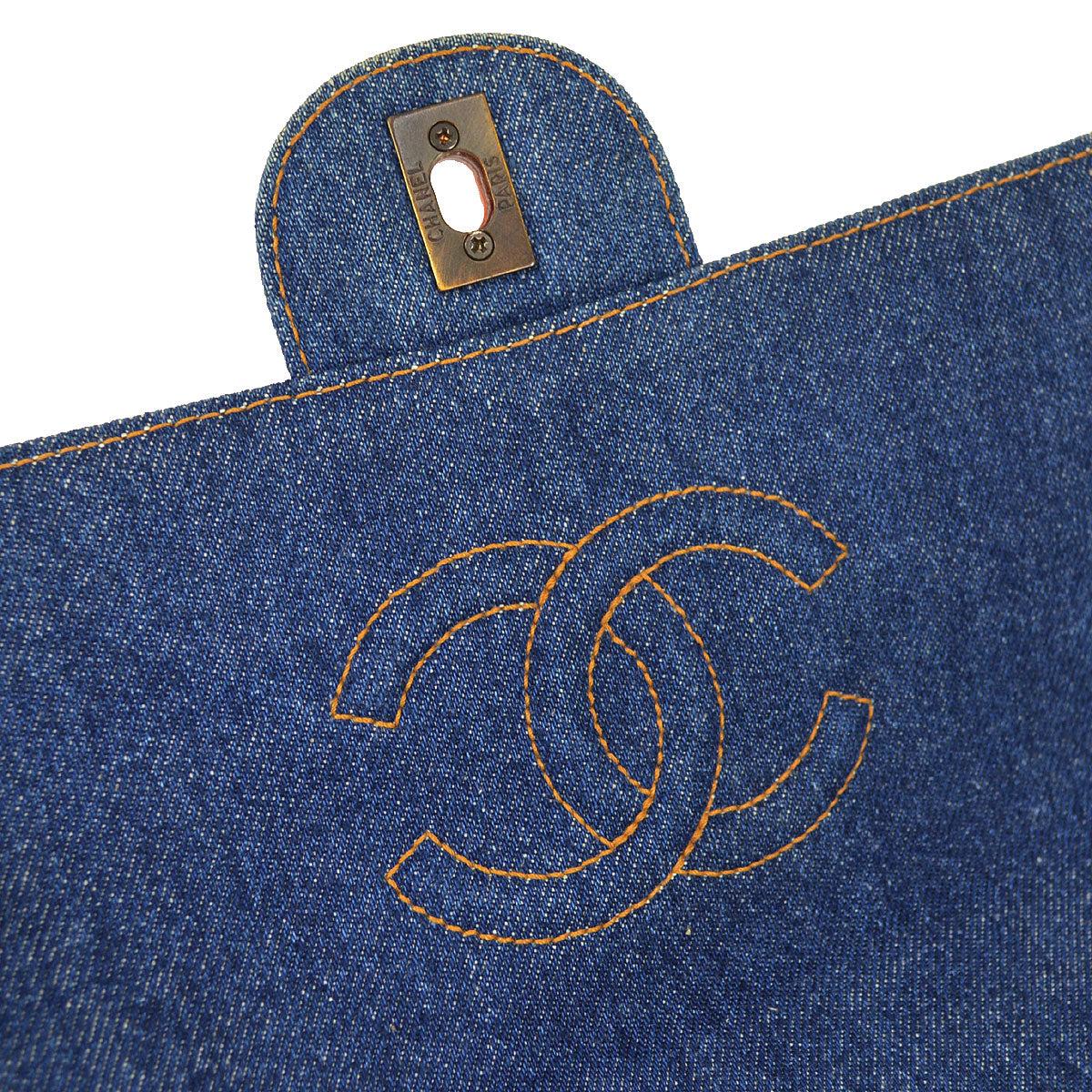 Chanel 1996-1997 Denim Faux Tortoiseshell Chain Classic Flap Jumbo Bag 3