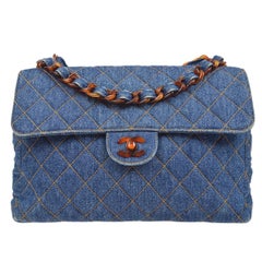 Chanel 1996-1997 Denim Faux écailles de tortue Chain Classic Flap Jumbo Bag