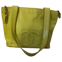 Vintage Chanel 1996/97 Olive Yellow Coco Mark Caviar Tote serial #4707548