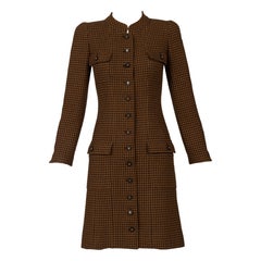 Chanel 1996 A Collection Tailored Wool Coat Dress – Brown Micro Check