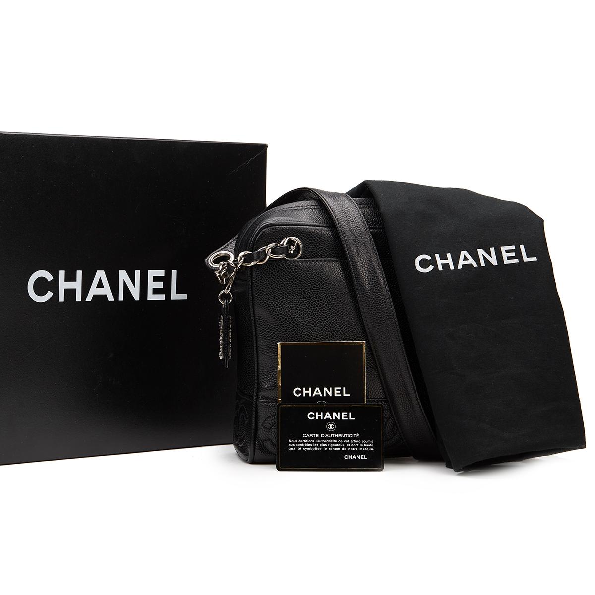 Chanel 1996 Black Caviar Leather Vintage Timeless Logo Trim Shoulder Bag 6