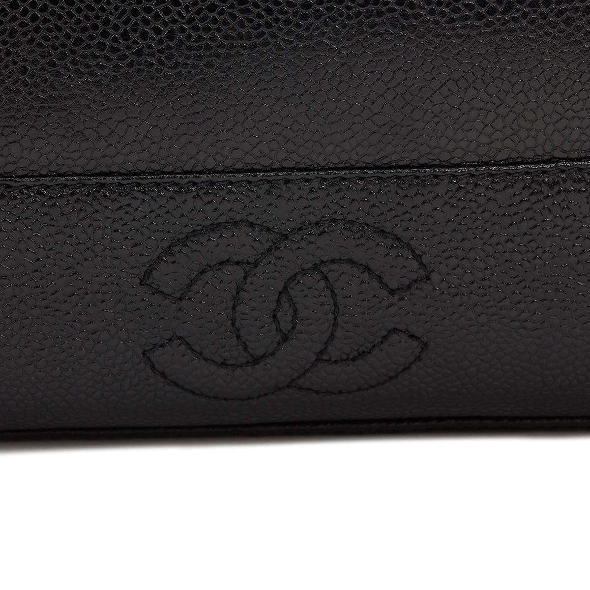 Chanel 1996 Black Caviar Leather Vintage Timeless Logo Trim Shoulder Bag 2