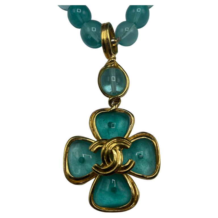 Chanel 1996 Blue Melted Glass Necklace For Sale at 1stDibs