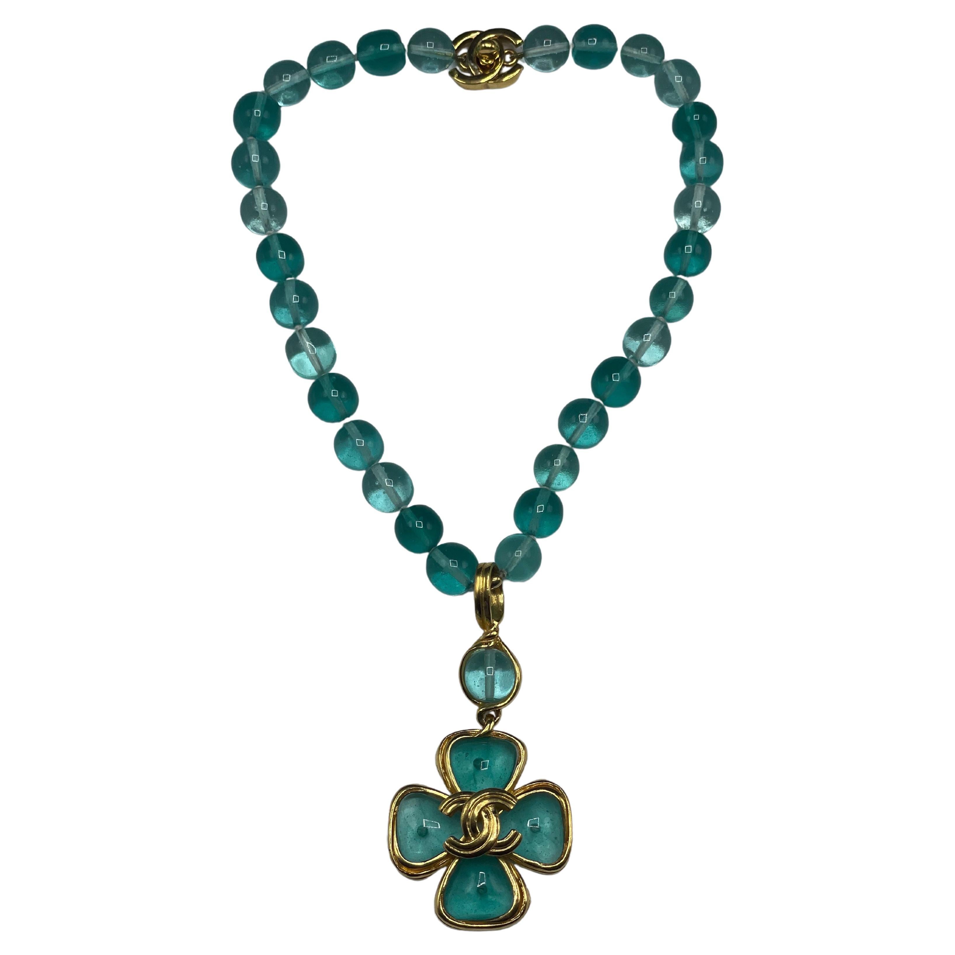 Chanel 1996 Blue Melted Glass Necklace  For Sale