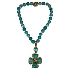 Vintage Chanel 1996 Blue Melted Glass Necklace 