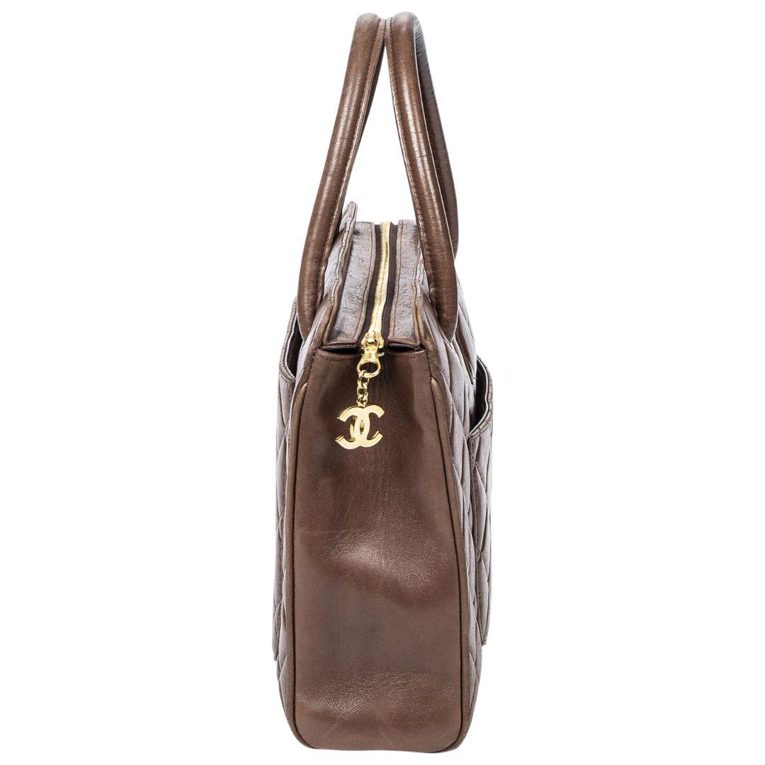 Chanel 1996 Brown Quilted Square Top Handle Bag In Good Condition For Sale In Atlanta, GA