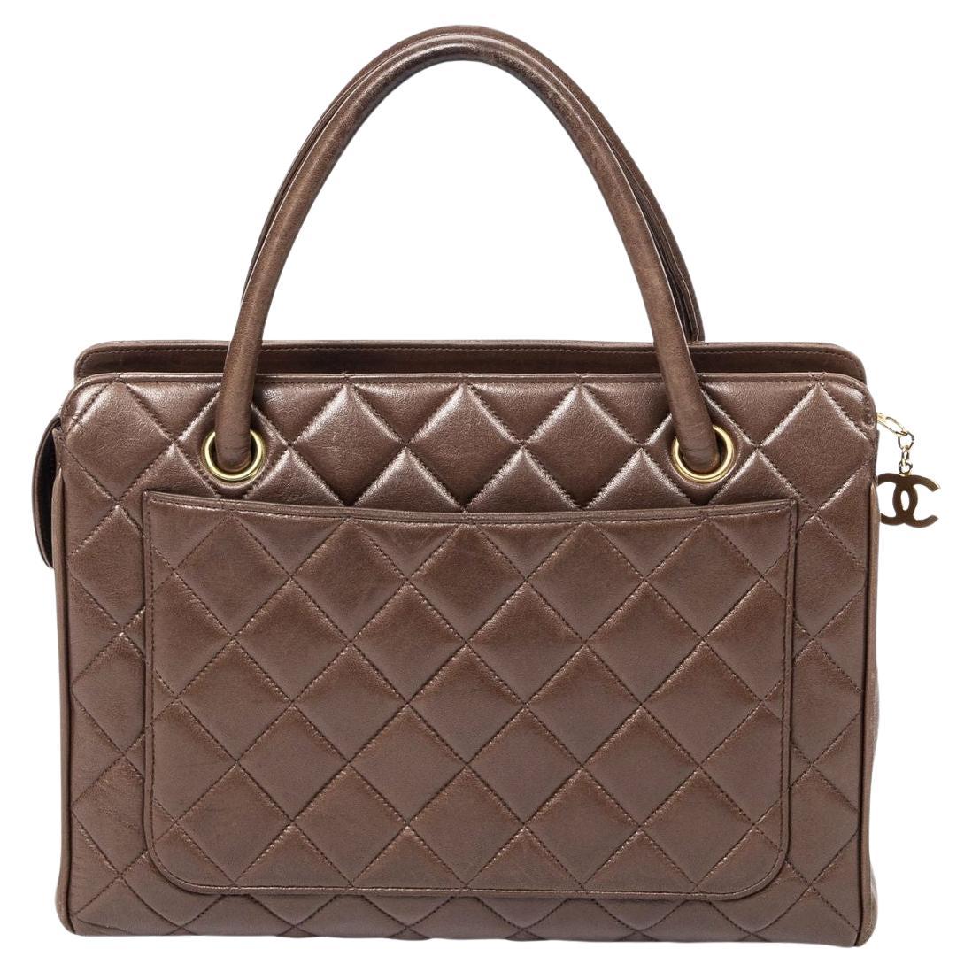 Chanel 1996 Brown Quilted Square Top Handle Bag For Sale