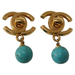 Chanel 1996 CC Turquoise Turnlock Clip-On Earrings