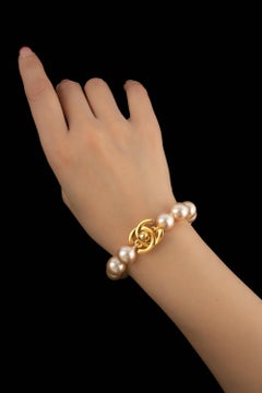Chanel 1996 Gold-Tone Mother-of-Pearl Beaded Bracelet by Lagerfeld