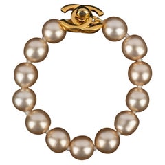 Chanel 1996 Gold-Tone Mother-of-Pearl Beaded Bracelet by Lagerfeld