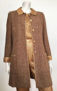 Chanel 1996 Gold Top & Pants with Tan Tweed Jacket Set Size 4.