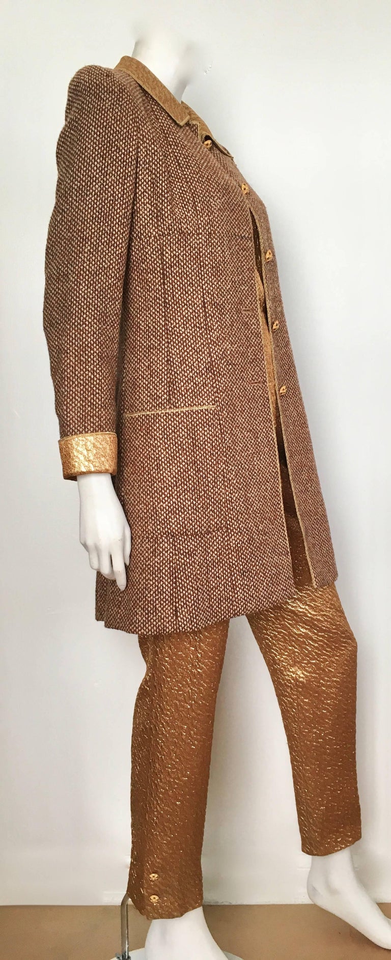 Chanel 1996 Gold Top and Pants with Tan Tweed Jacket Set Size 4. For ...
