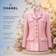 CHANEL 1996 Iconic Pastel Pink Tweed with CC Gripoix Buttons 40 FR