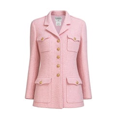 CHANEL 1996 Iconique Tweed rose pastel avec boutons CC Gripoix 40 FR