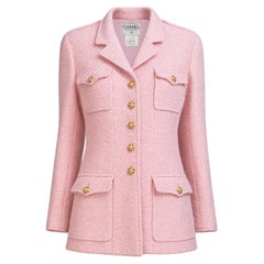 CHANEL 1996 Iconic Pastel Pink Tweed with CC Gripoix Buttons 40 FR