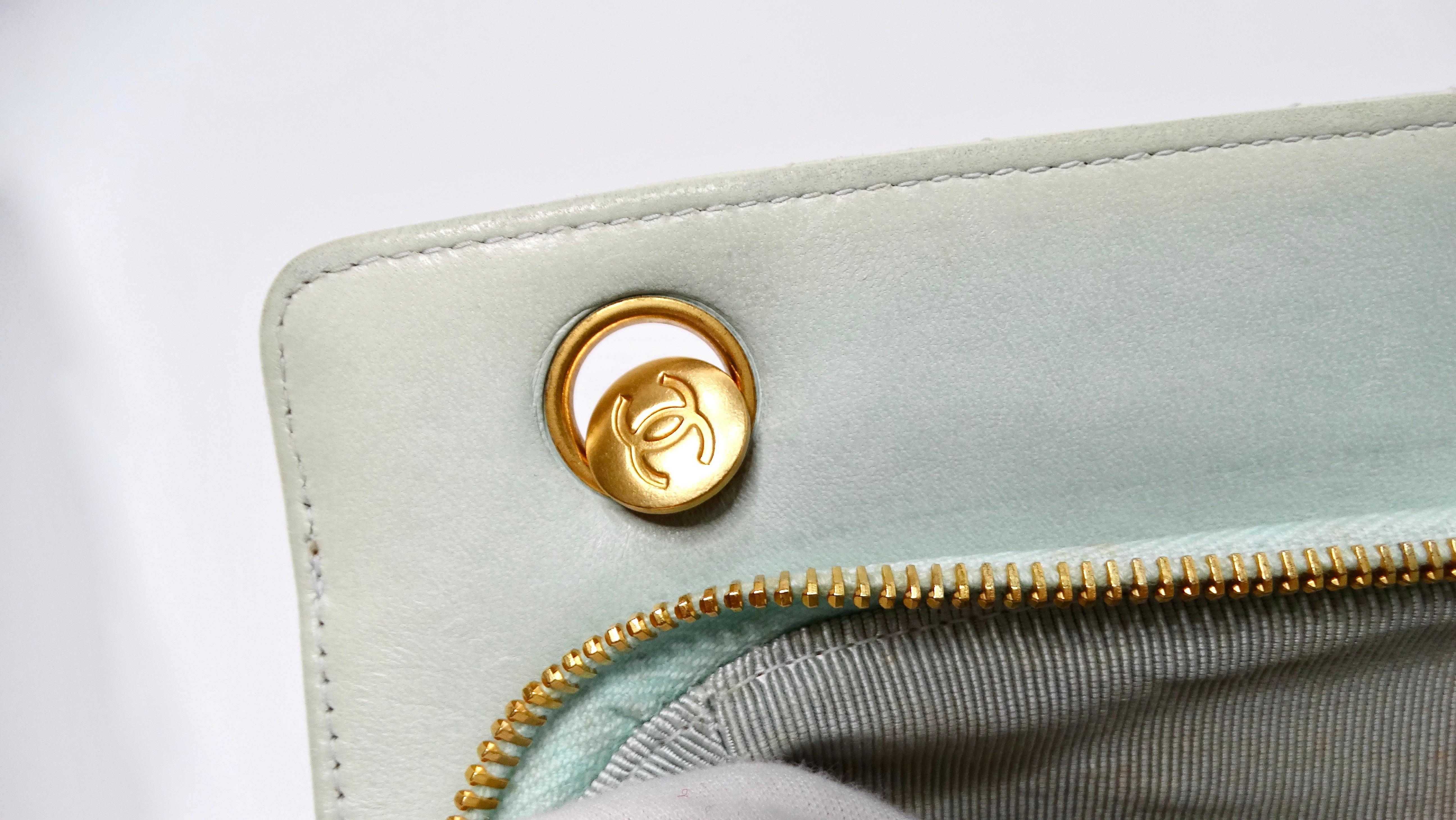 Chanel 1996 Mint Green Lambskin Quilted Tote Shoulder Bag With Coin Purse 8