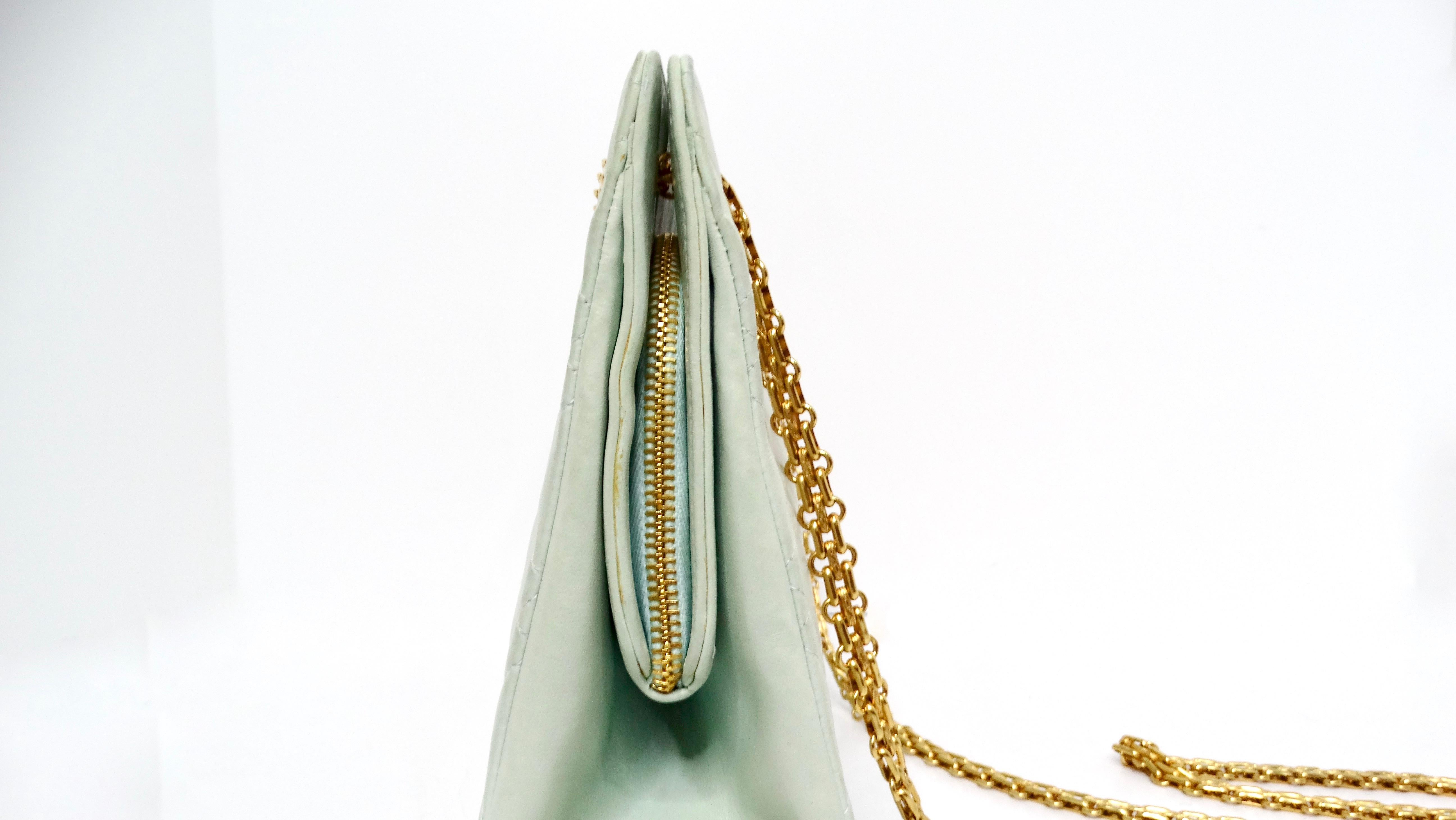 Gray Chanel 1996 Mint Green Lambskin Quilted Tote Shoulder Bag With Coin Purse