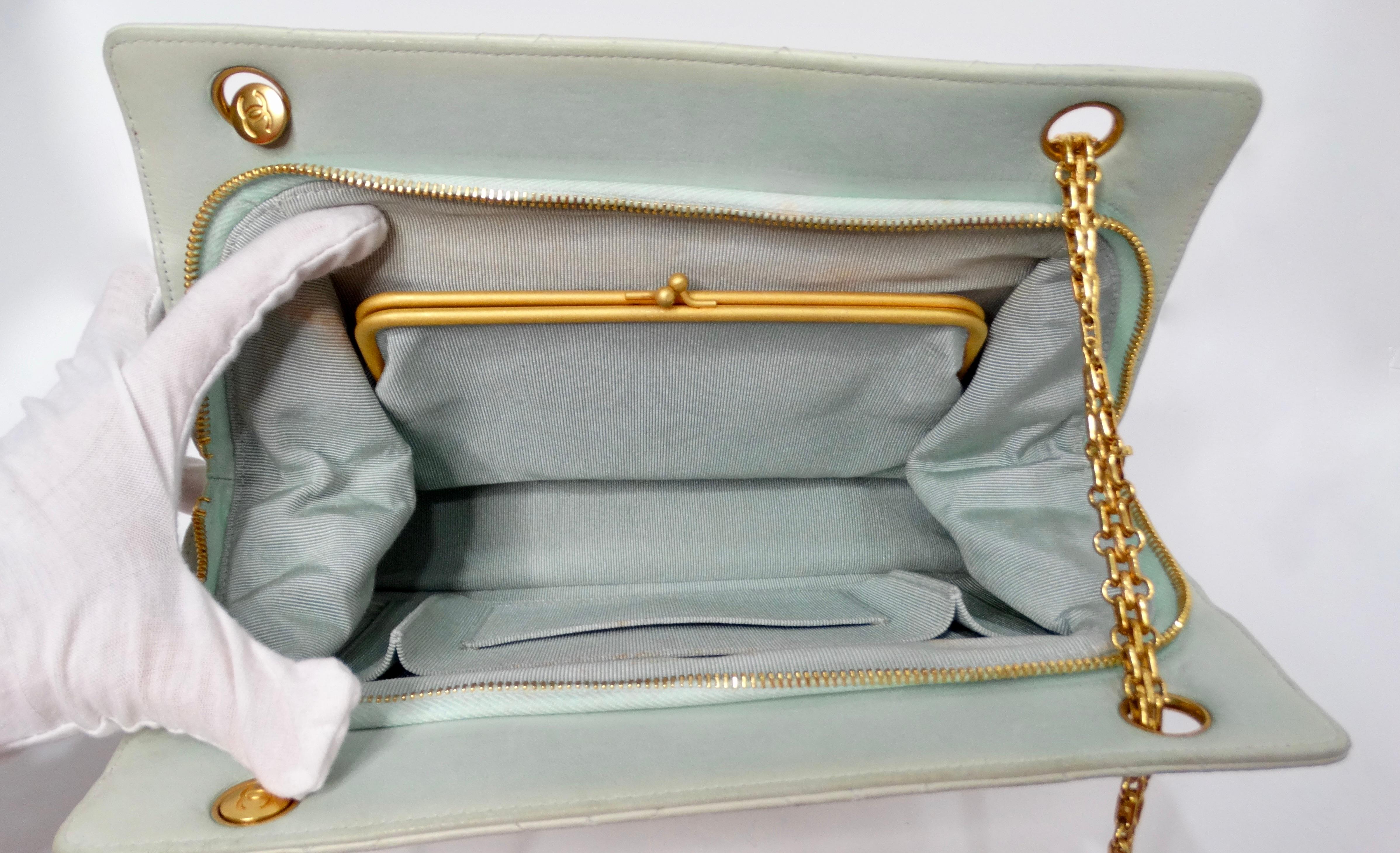 Chanel 1996 Mint Green Lambskin Quilted Tote Shoulder Bag With Coin Purse 4