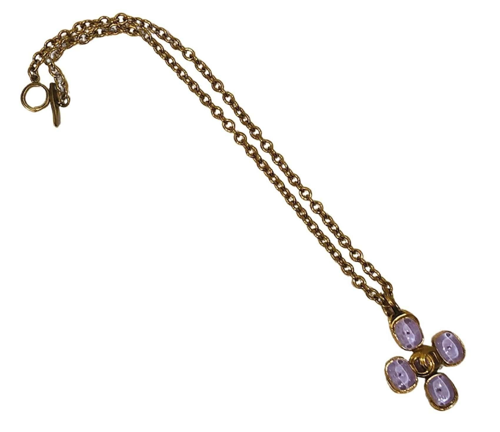CHANEL 1996 Necklace Gripoix CC Cross Pendant W/Link Chain For Sale 5
