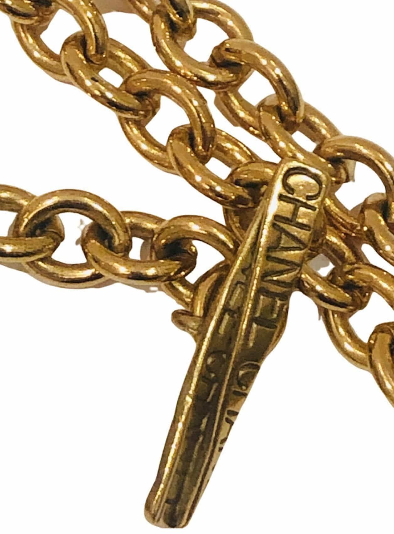 CHANEL By Goossens Cross Pendant Cabochons Necklace CC Logo Gold 1996 2