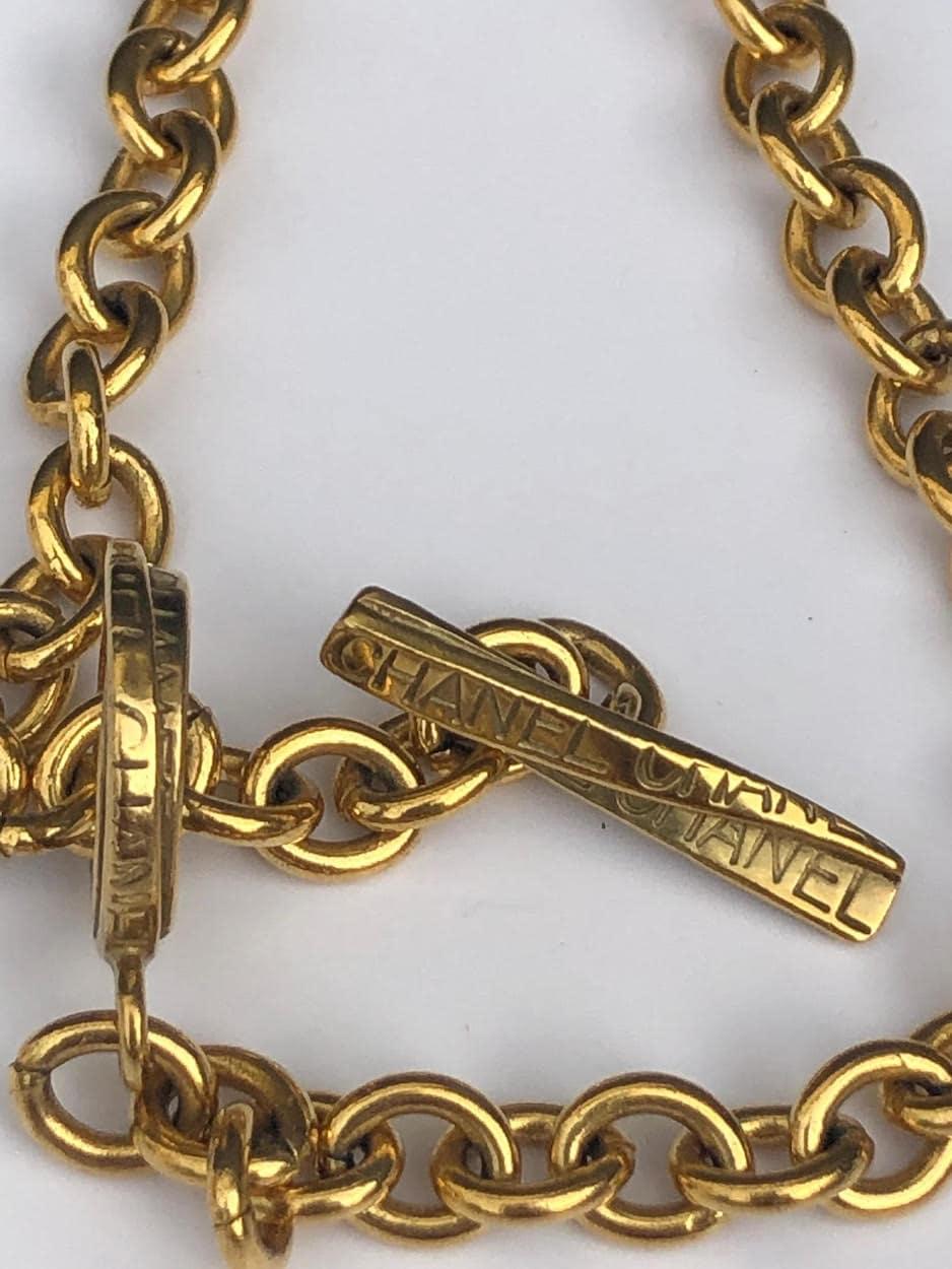 CHANEL By Goossens Cross Pendant Cabochons Necklace CC Logo Gold 1996 3