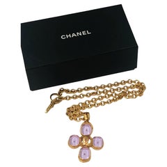 CHANEL 1996 Collier Gripoix CC Cross pendentif avec chaîne à maillons