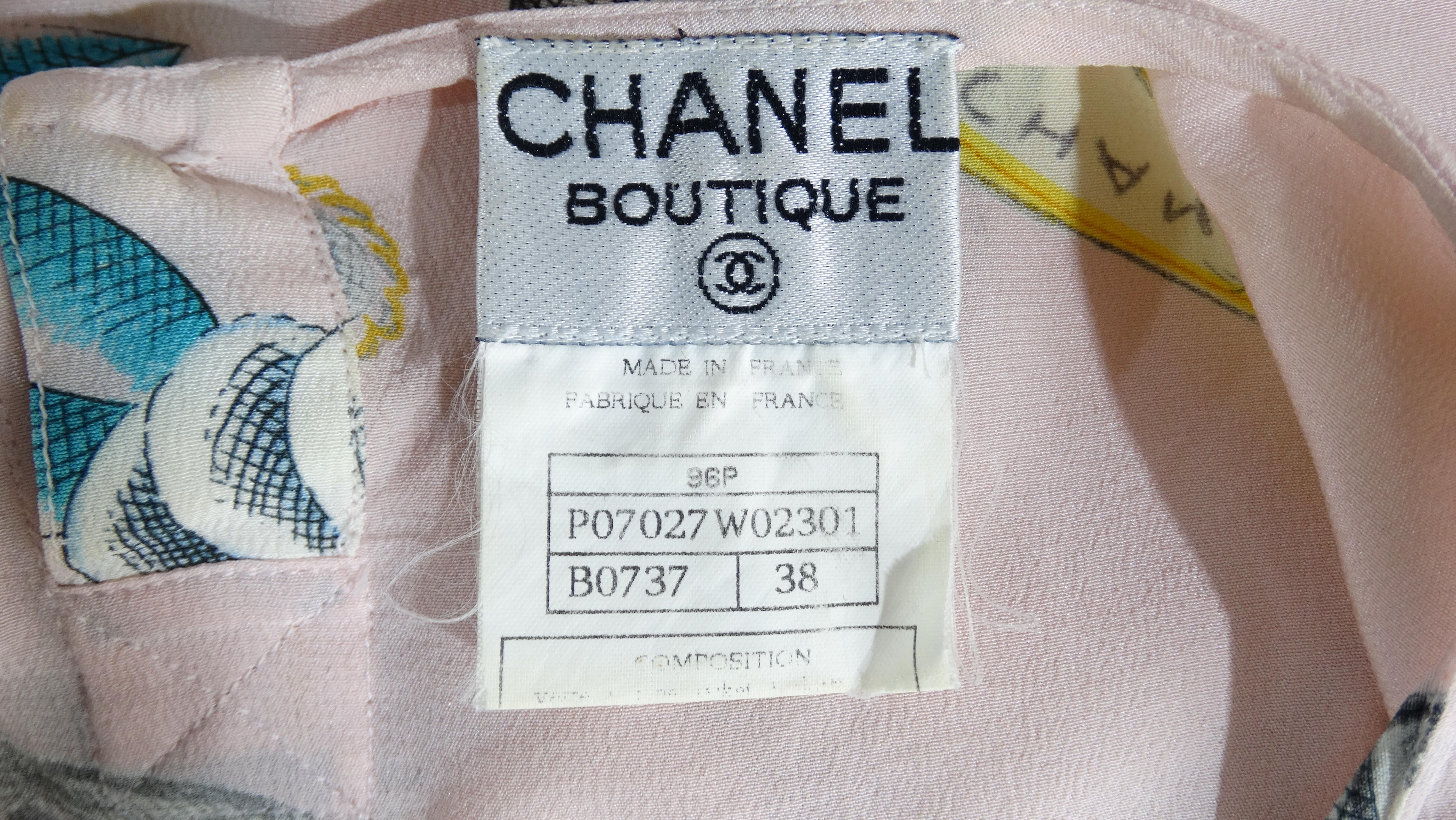 Women's or Men's Chanel 1996 Novelty Print Silk Blouse 