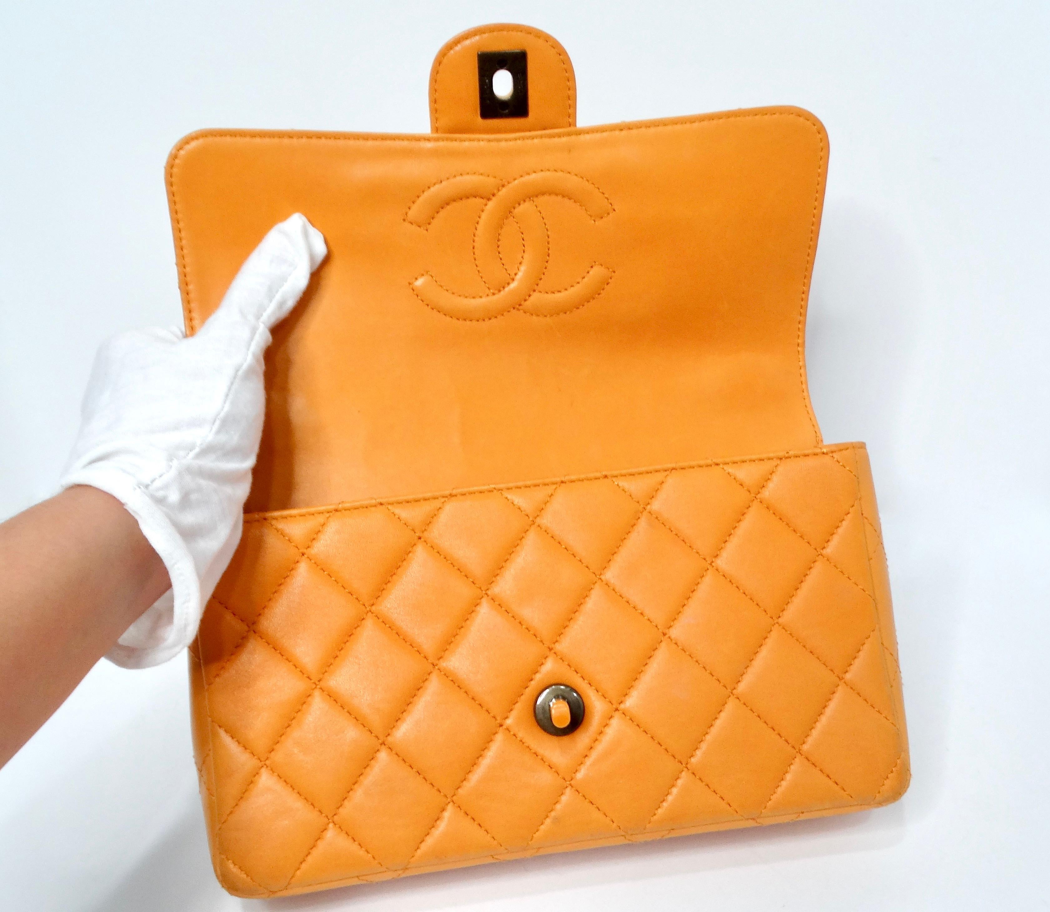 Chanel 1996 Orange Carmel Lambskin Quilted Single Flap Bag With Lacquer Chain 6