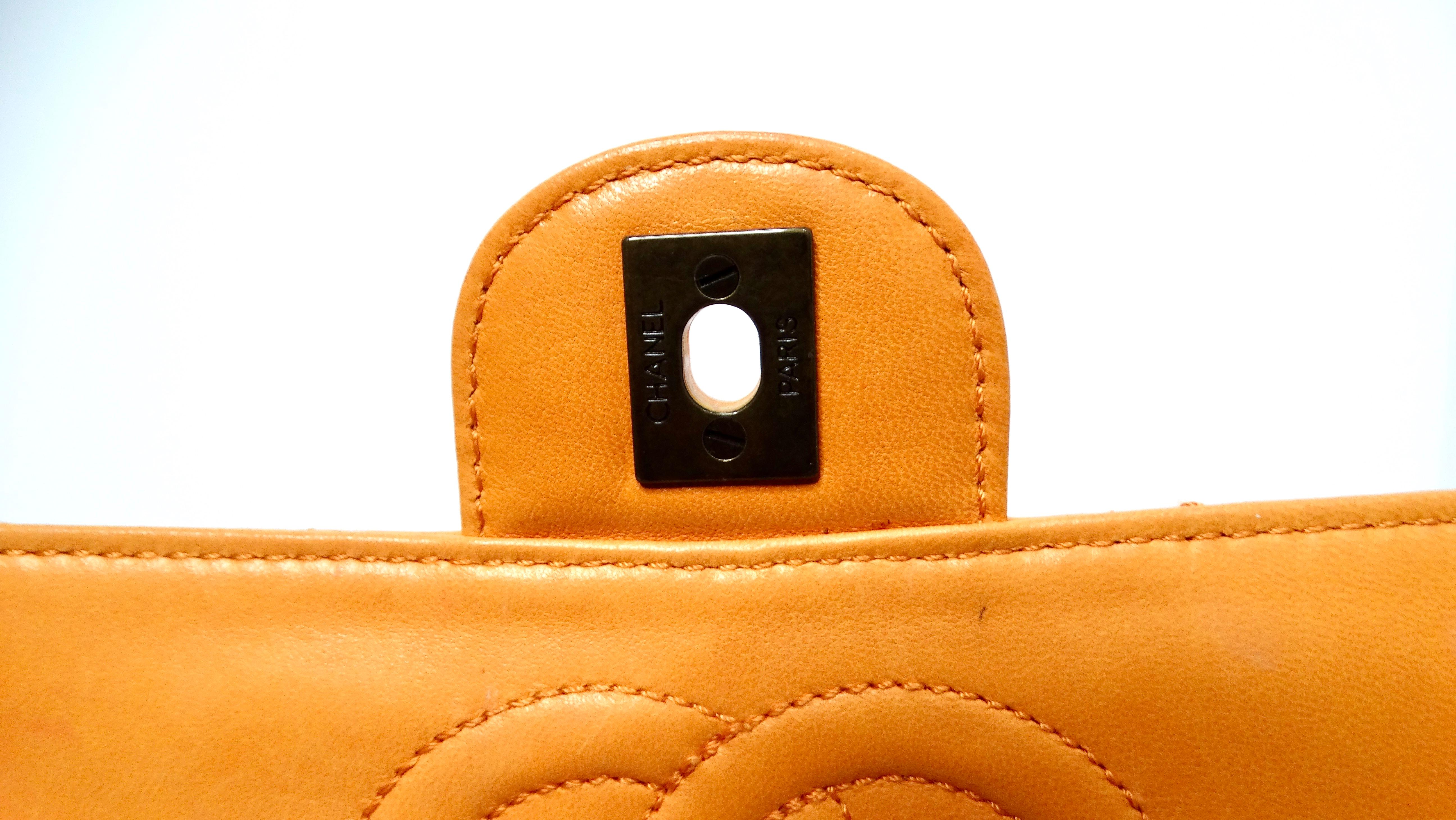 Chanel 1996 Orange Carmel Lambskin Quilted Single Flap Bag With Lacquer Chain 7