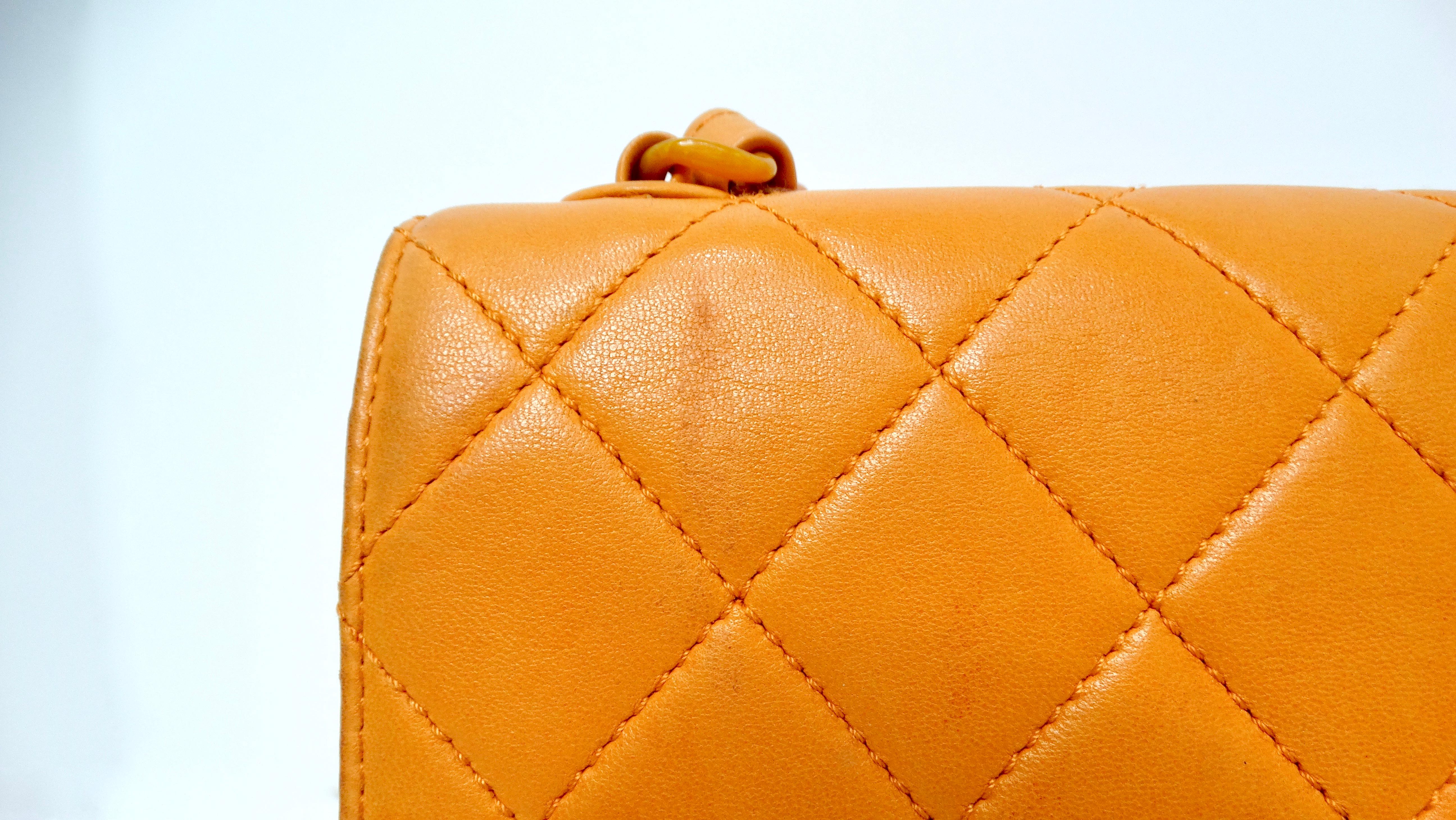 Chanel 1996 Orange Carmel Lambskin Quilted Single Flap Bag With Lacquer Chain 2