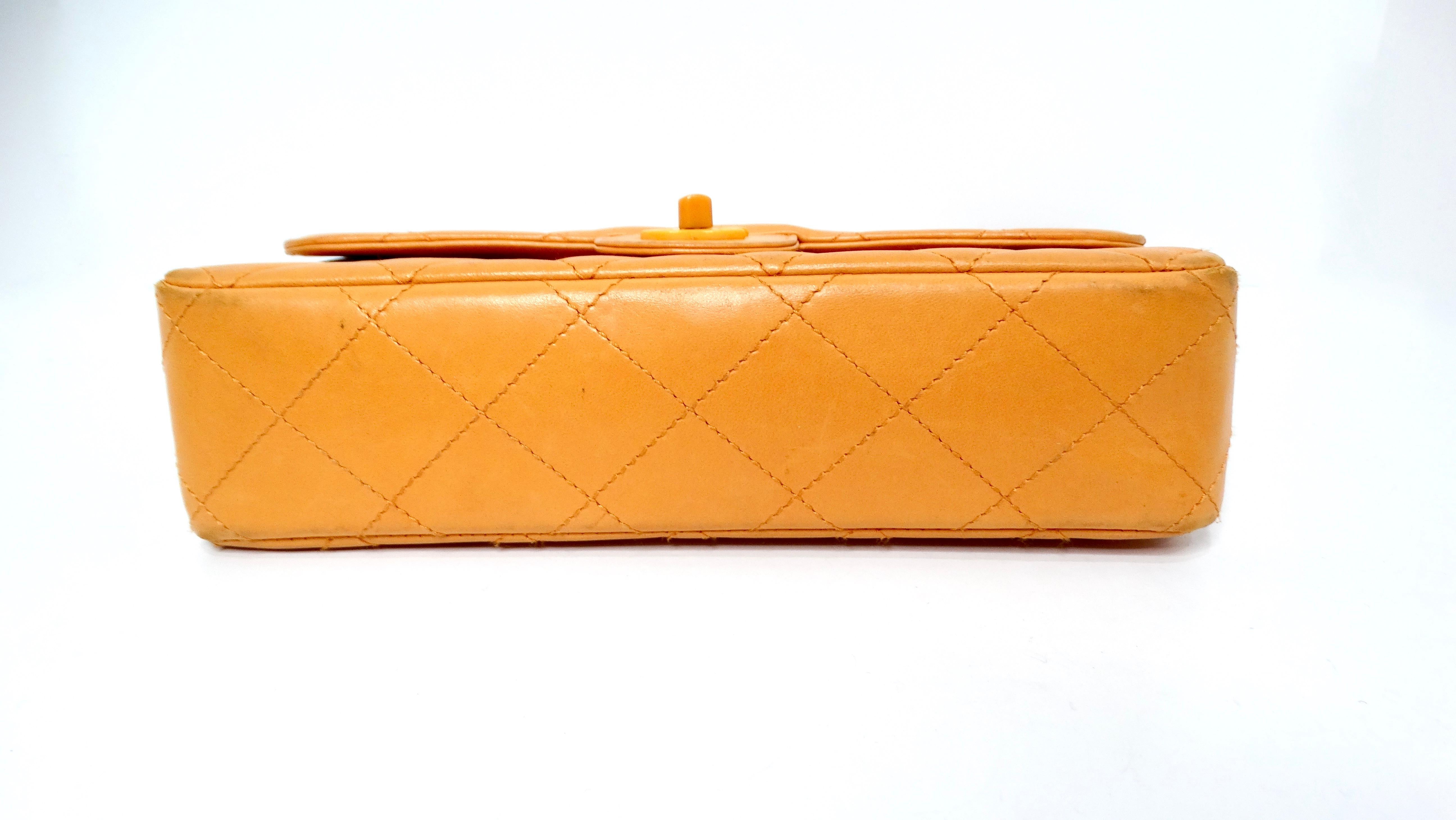 Chanel 1996 Orange Carmel Lambskin Quilted Single Flap Bag With Lacquer Chain 3