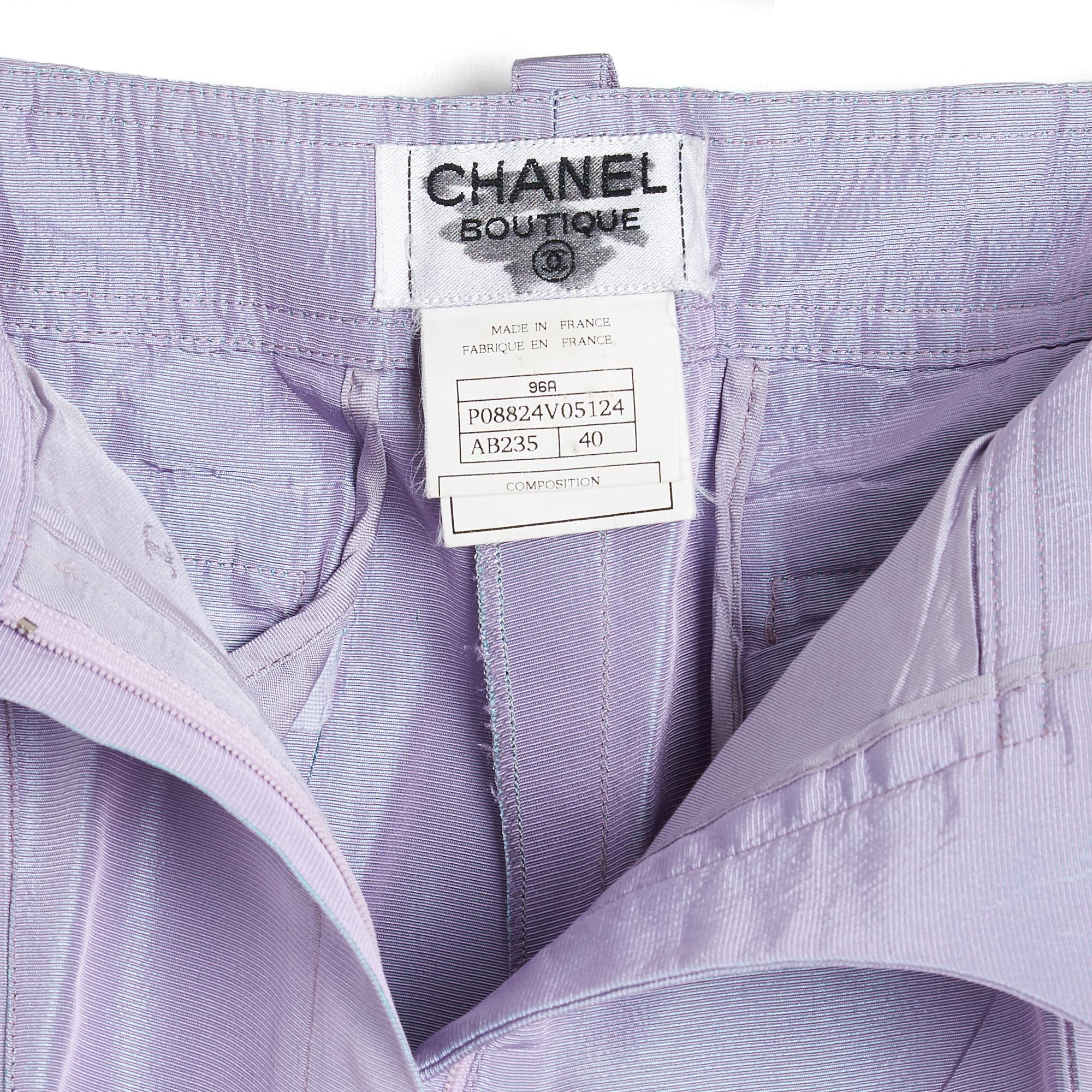 Chanel 1996 Pantalon Soie Mauve FR38 Purple Silk Reps Cargo Pants UK10 US8 2