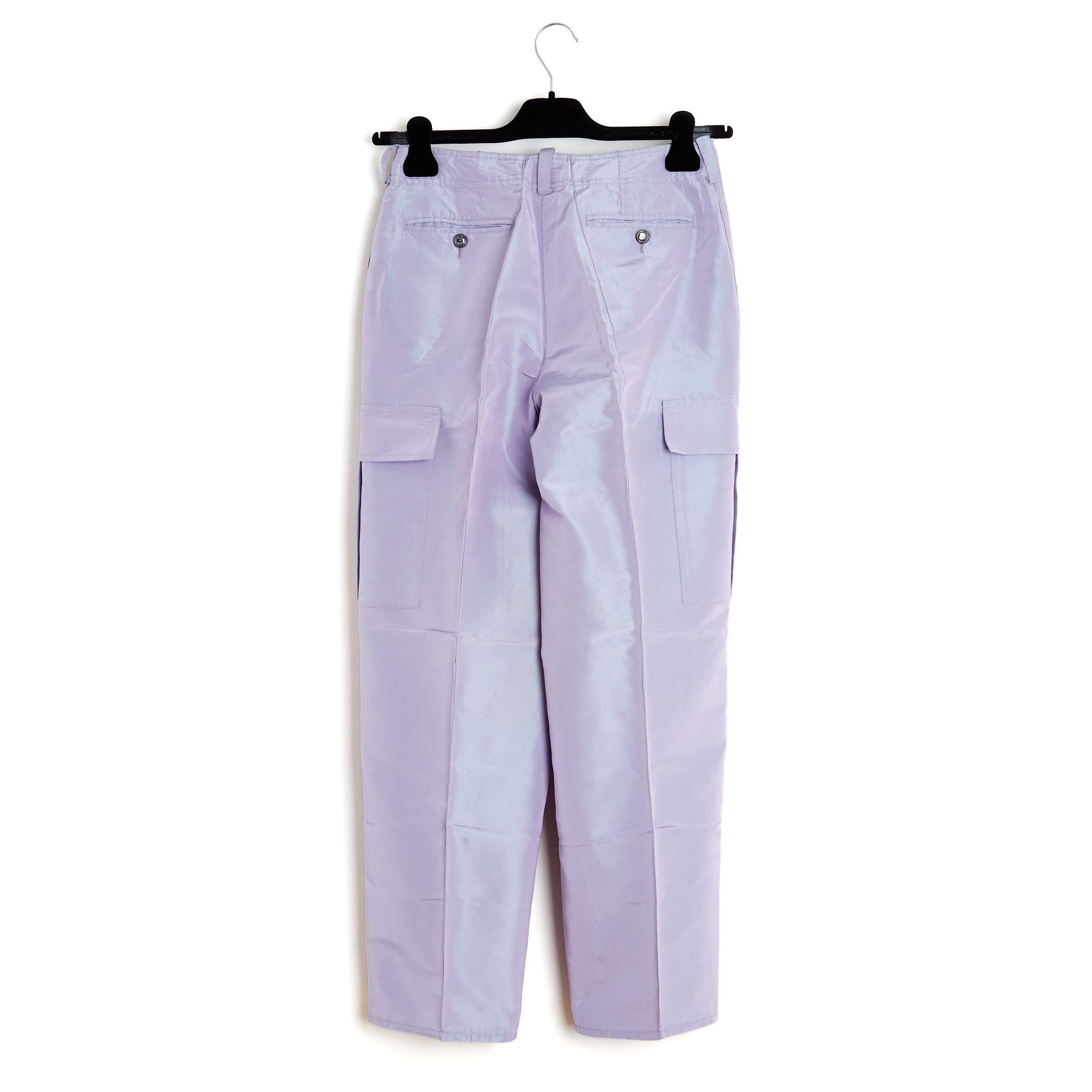 Chanel 1996 Pantalon Soie Mauve FR38 Purple Silk Reps Cargo Pants UK10 US8 3