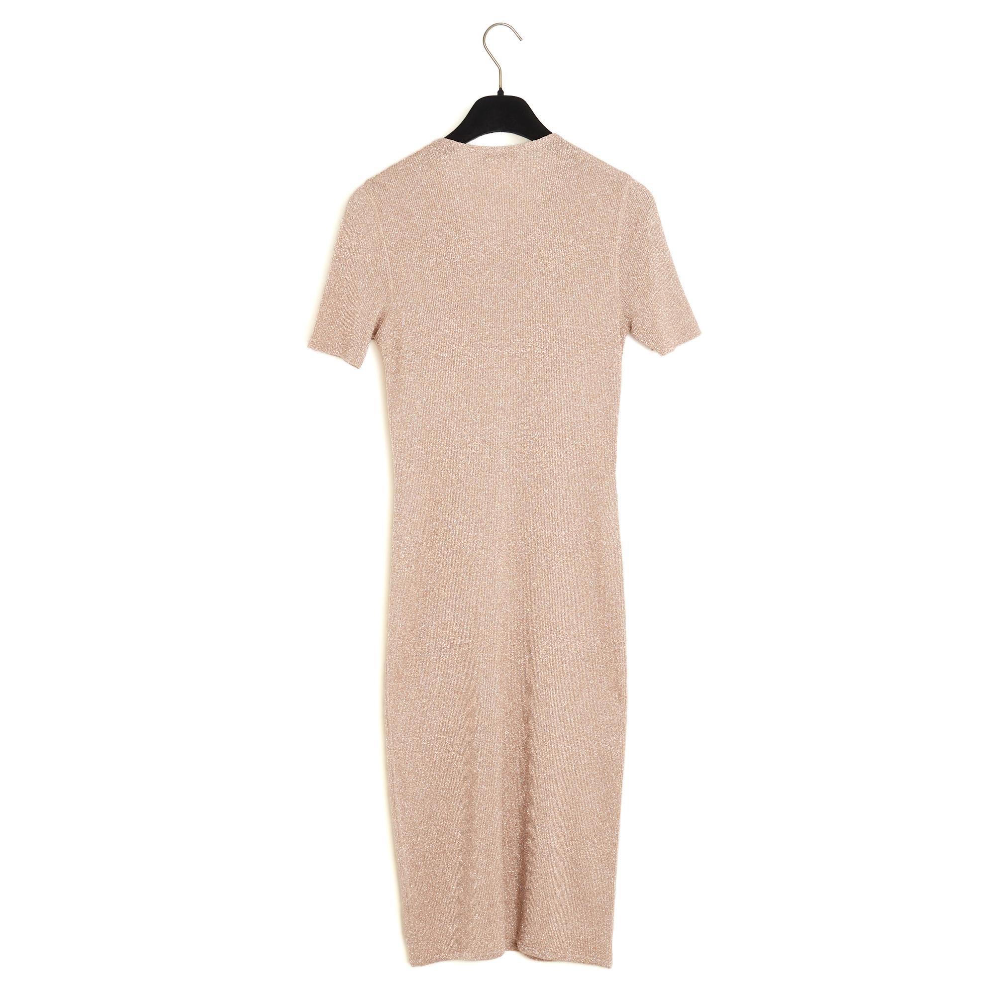 Chanel 1996 Robe beige doré FR40 Beige Metallic Lurex CC Slip Dress UK12 US10 For Sale 1