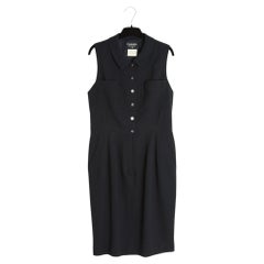 Chanel 1996 Robe Marine FR40 Navy Wool Sleeveless CC Dress UK12 US10