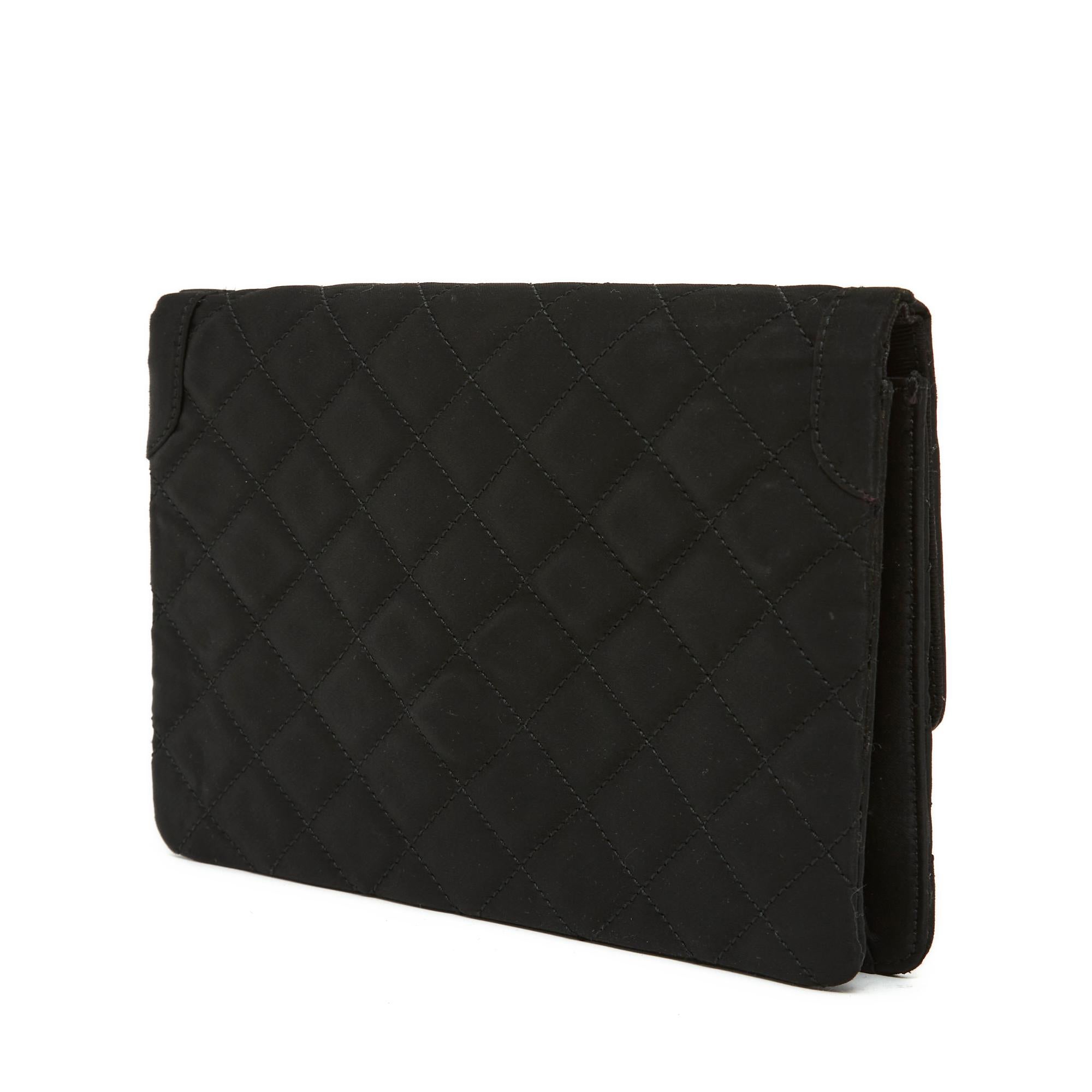 Women's Chanel 1996 Sac Pochette Haute Couture Black Satin Shoulder Bag Clutch 2 chains For Sale