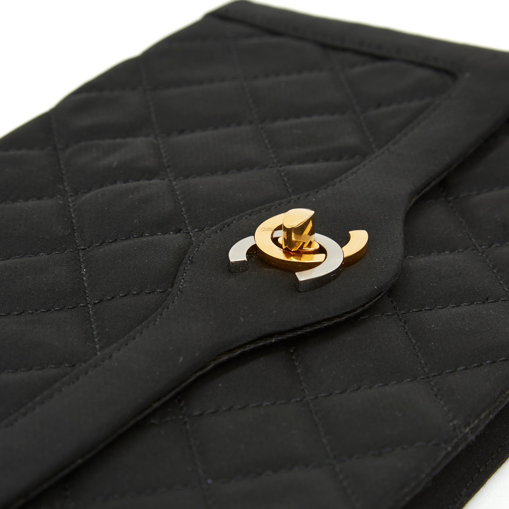 Chanel 1996 Sac Pochette Haute Couture Black Satin Shoulder Bag Clutch 2 chains For Sale 2