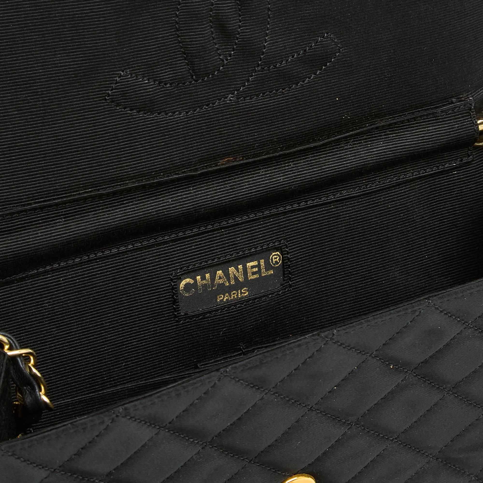 Chanel 1996 Sac Pochette Haute Couture Black Satin Shoulder Bag Clutch 2 chains For Sale 3