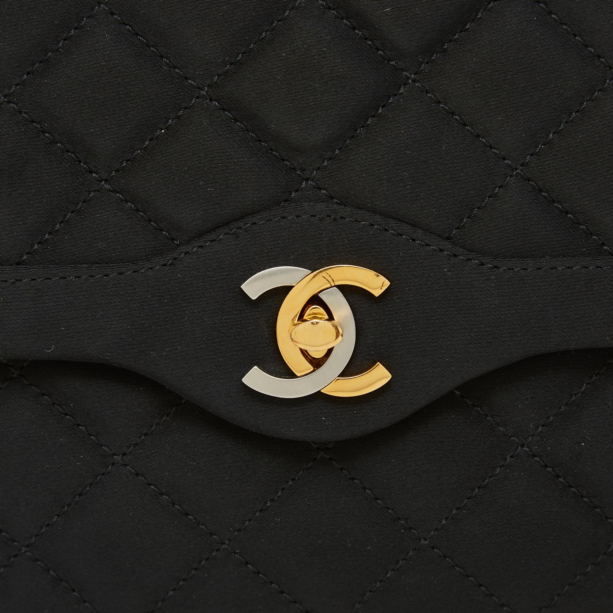 Chanel 1996 Sac Pochette Haute Couture Black Satin Shoulder Bag Clutch 2 chains For Sale 4