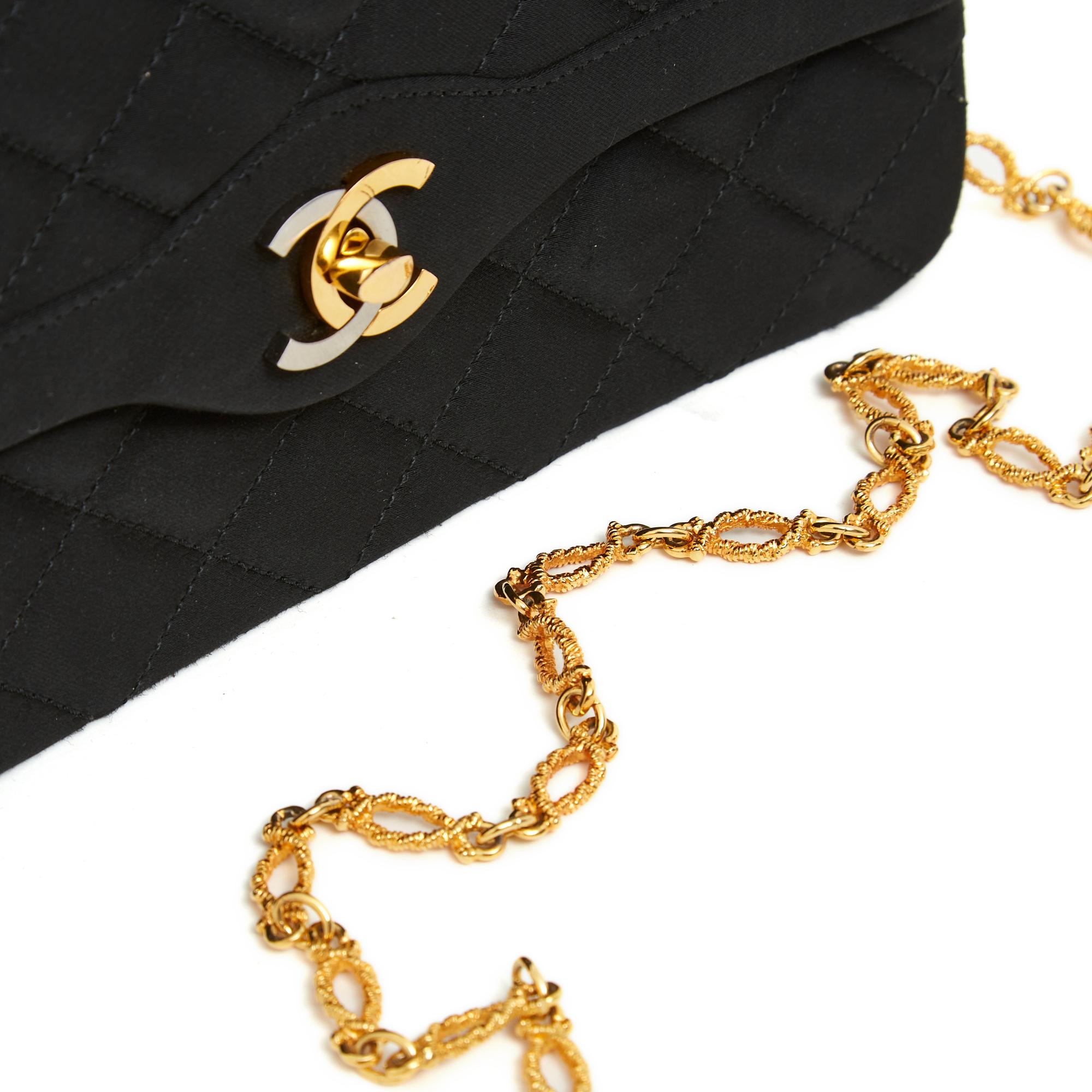 Chanel 1996 Sac Pochette Haute Couture Black Satin Shoulder Bag Clutch 2 chains For Sale 5