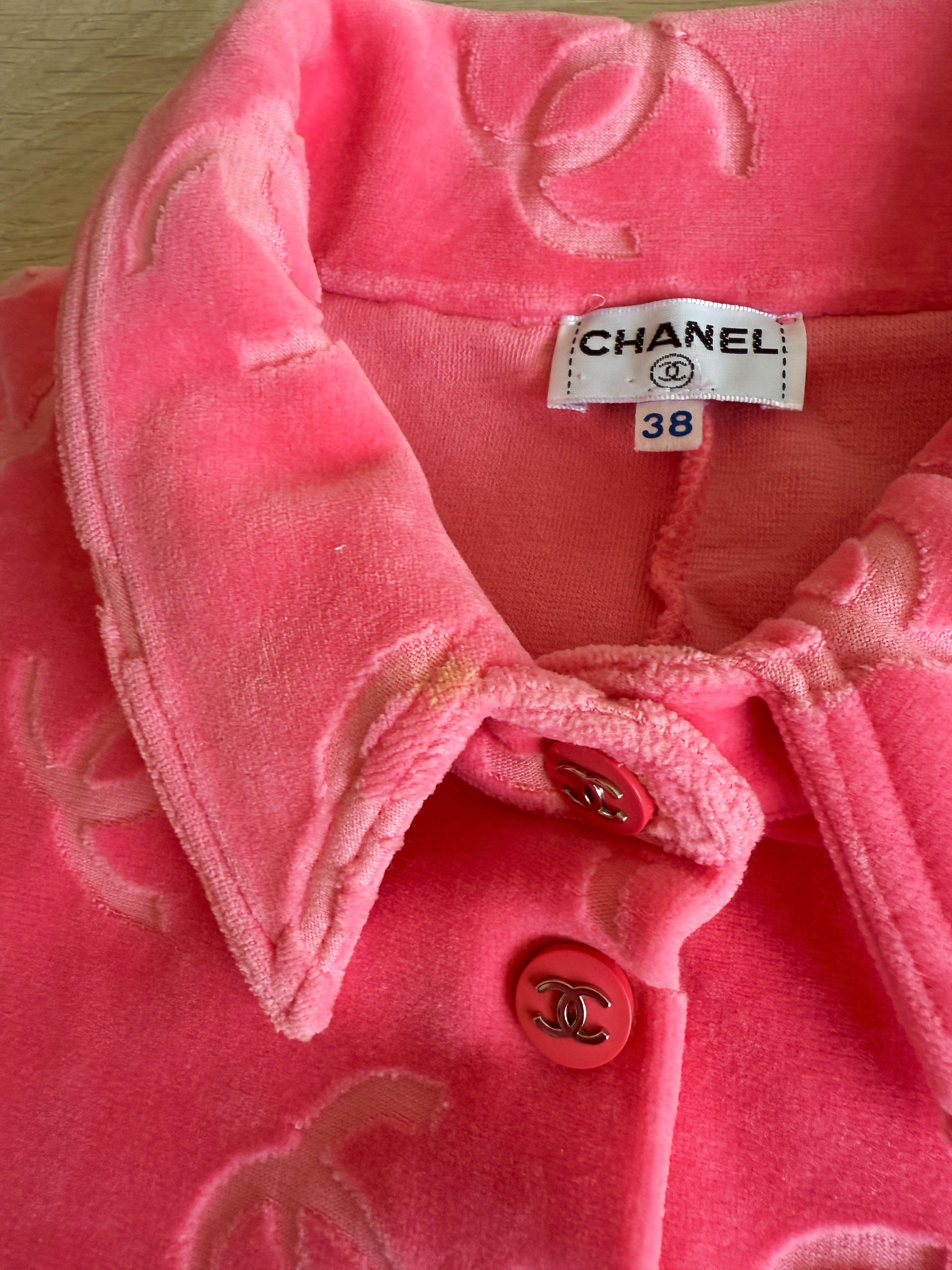 Chanel 1996 Velour Romper Rosa sz 38 en venta 7