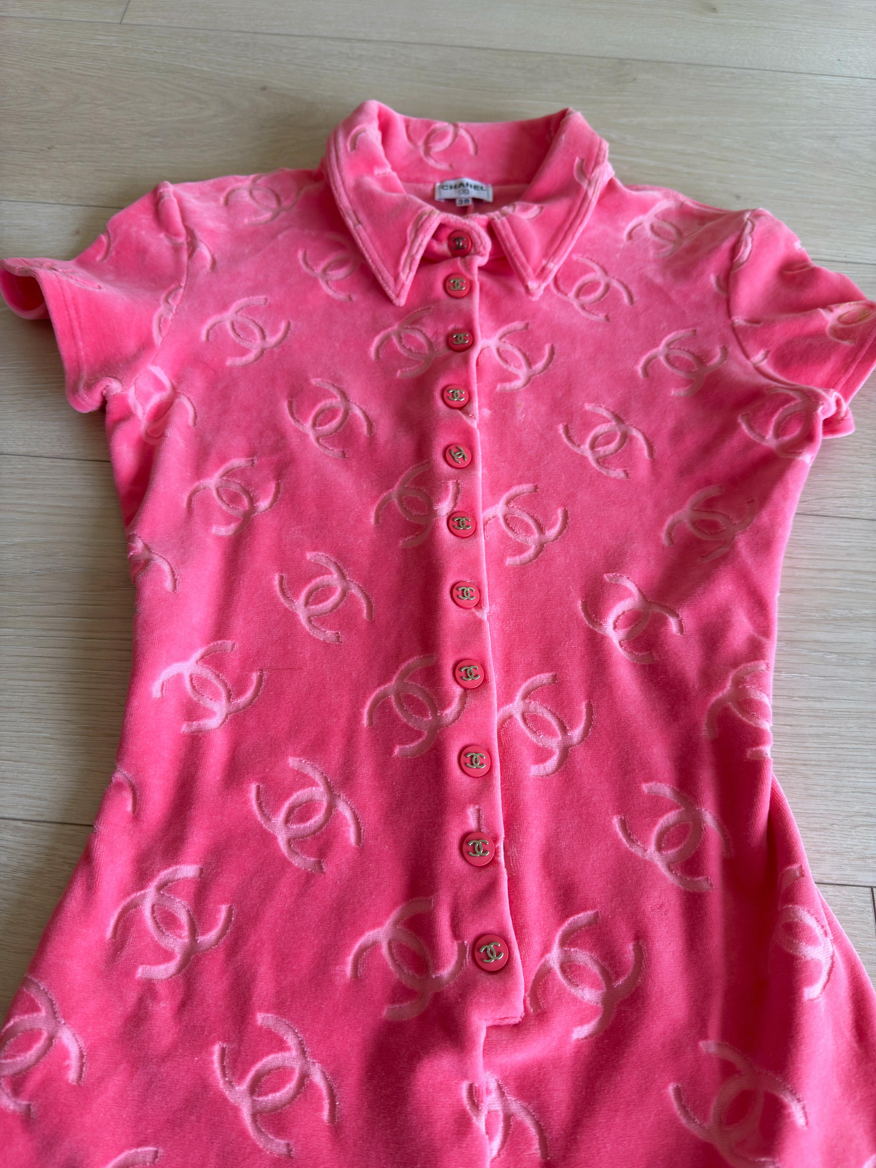 Chanel 1996 Velour Romper Rosa sz 38 en venta 8