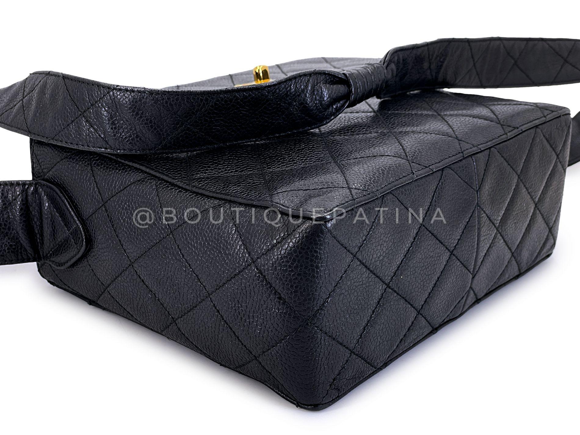 Chanel 1996 Vintage Black Caviar Box Crossbody Flap Bag 24k GHW 68643 For Sale 3
