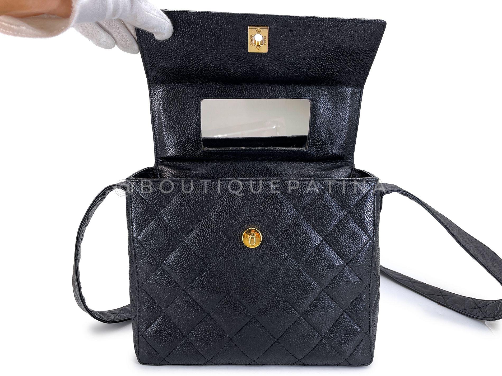 Chanel 1996 Vintage Black Caviar Box Crossbody Flap Bag 24k GHW 68643 For Sale 5