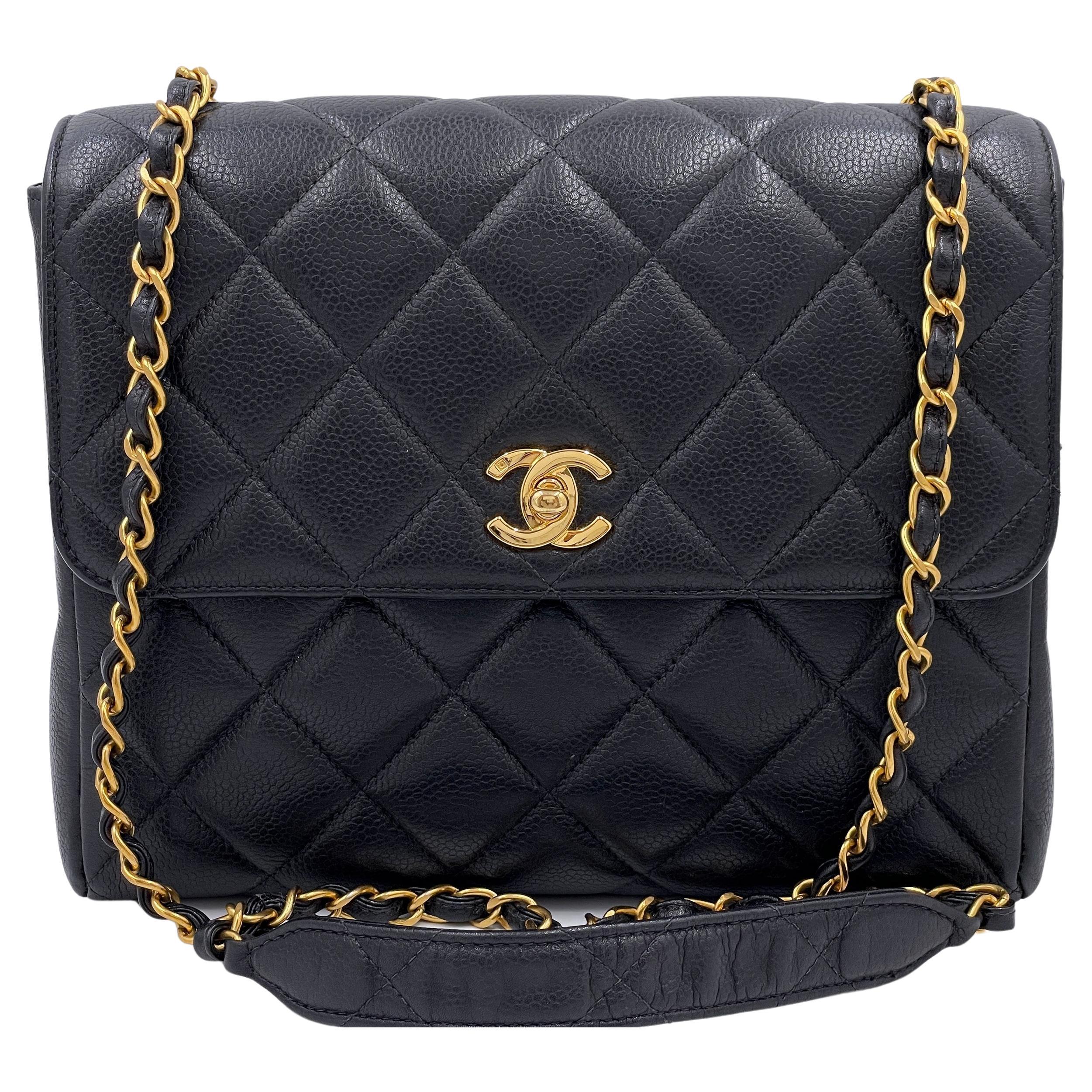 Chanel 1996 Vintage Black Caviar Square Crossbody Flap Bag 24K GHW 67011