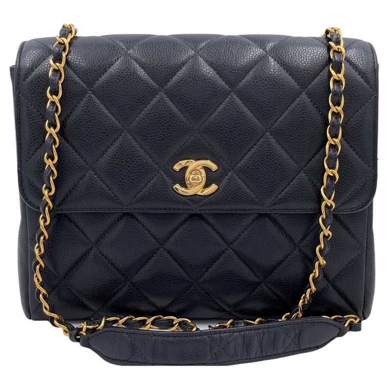 Chanel 1996 Vintage Black Caviar Square Crossbody Flap Bag 24k GHW 67011  For Sale at 1stDibs