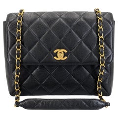 Chanel 1996 Vintage Black Caviar Square Crossbody Flap Bag 24k GHW 68522