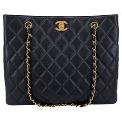 Chanel 1996 Vintage Black Caviar Timeless Clasp Shopper Tote Bag 24k GHW 68118