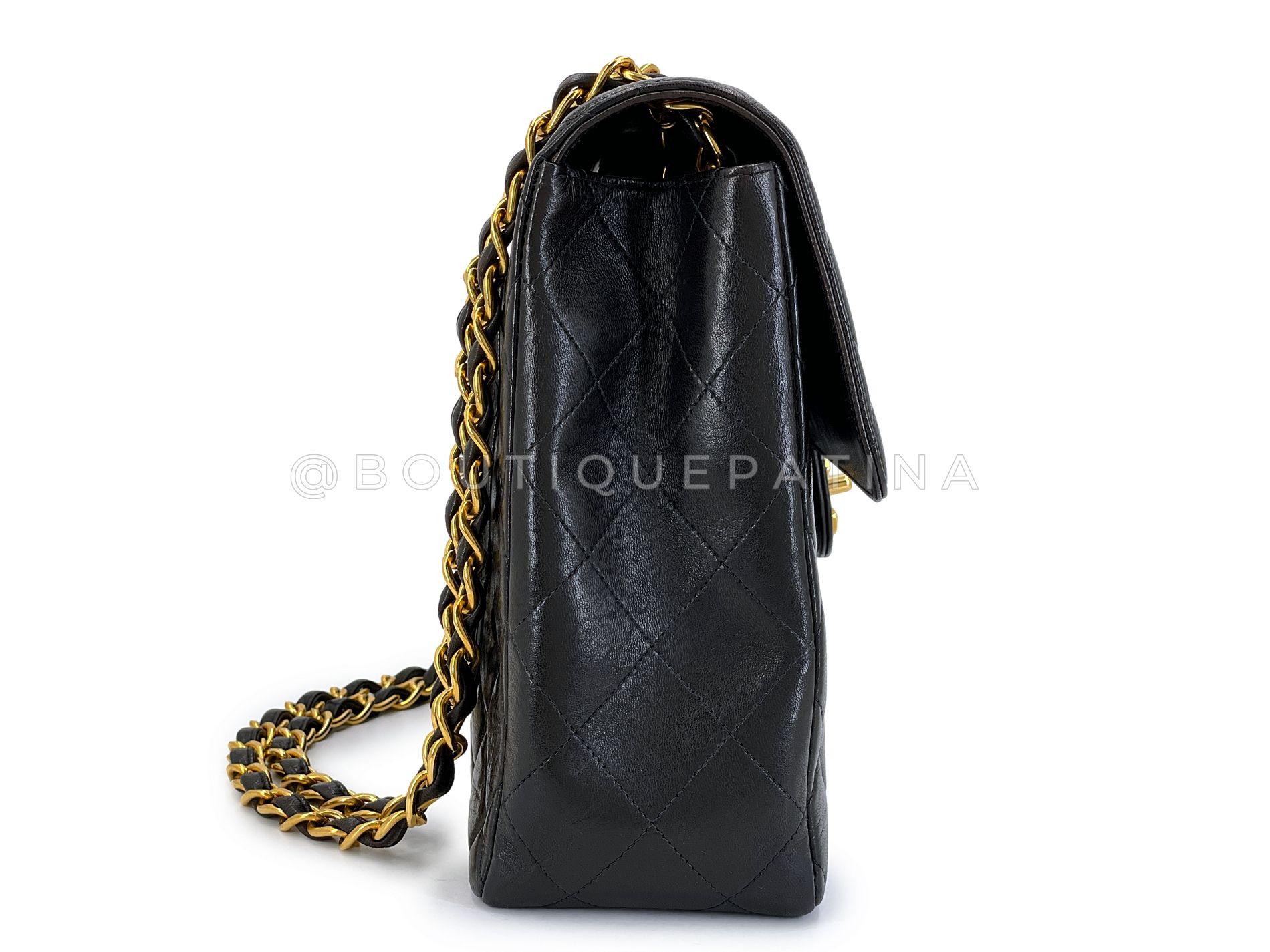 Chanel 1996 Vintage Schwarz Jumbo Classic Flap Tasche 24k GHW Lammfell 68723 Damen im Angebot